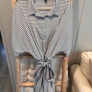 SHEIN Black & White Striped Button-Front Jumpsuit